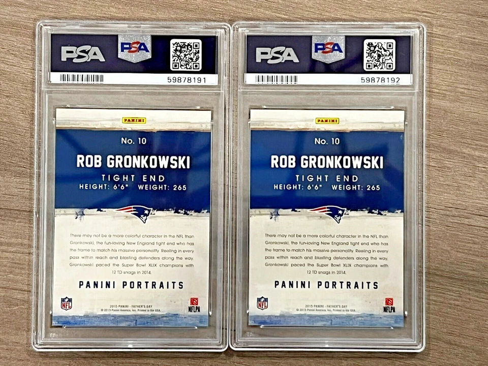 2015 Panini Portraits Rob Gronkowski Fathers Day Cracked Ice PSA 10 & PSA 9 #/25 - Image 2 of 4