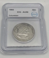 1893 50C ICG Columbian Commemortive Silver Half Dollar AU50