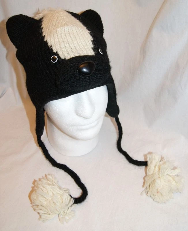 BADGER HAT ADULT skunk KNIT Ski cap BEANIE animal Costume Motorcycle Helmet Head