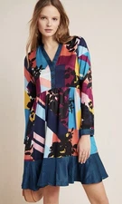 EUC WOMENS Sz LARGE (bust 46”) ANTHROPOLOGIE MAEVE GILLIAN SHIRT DRESS ABSTRACT