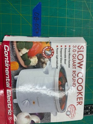 Continental Electric Slow Cooker 3 Qz Removable Dishwasher Safe Crock& Glass Lid