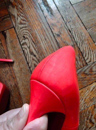 CHRISTIAN LOUBOUTIN Neon Orange Pink Patent Leather Pumps Heels SZ 38 - Picture 6 of 12