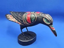 Hand-Carved & Painted Wooden Raven Northwest Coast Native Spirit Guide 14”x8”
