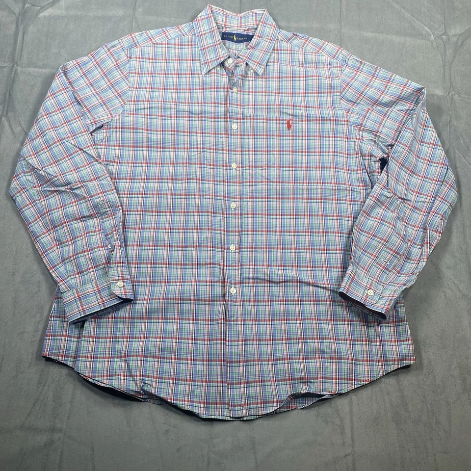 Polo Ralph Lauren Shirt Men's XL Long Sleeve Button Down Colorful Blue Plaid - Image 2 of 4