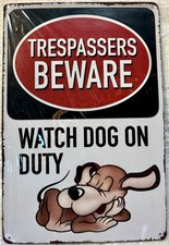 Tin Sign 8x12 Beware Trespassing Dogs Funny Pets Sleeping Lazy Friendly S1