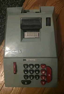 #ad Hermes Precisa Model 209 8 Adding Machine Green Made in Switzerland with Cover $74.99