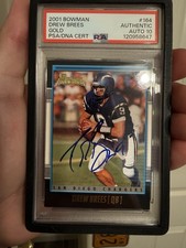 2001 Bowman Drew Brees #164 Gold (RC) On Card Autograph Rookie Card San Diego. rookie card picture