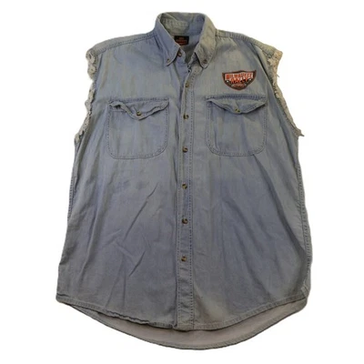 Hot Leathers Mens Large Shirt Blue Milwaukee Rally 2013 Denim Sleeveless Eagle - Image 1 of 4