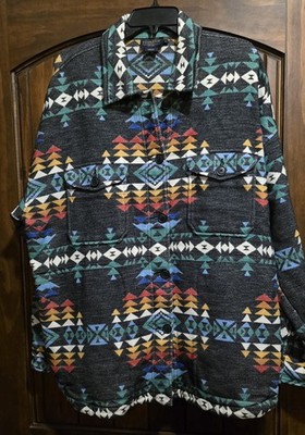 Pendleton Mens Shirt Jacket XL Western Aztec Native Button Up Grey Long Sleeve