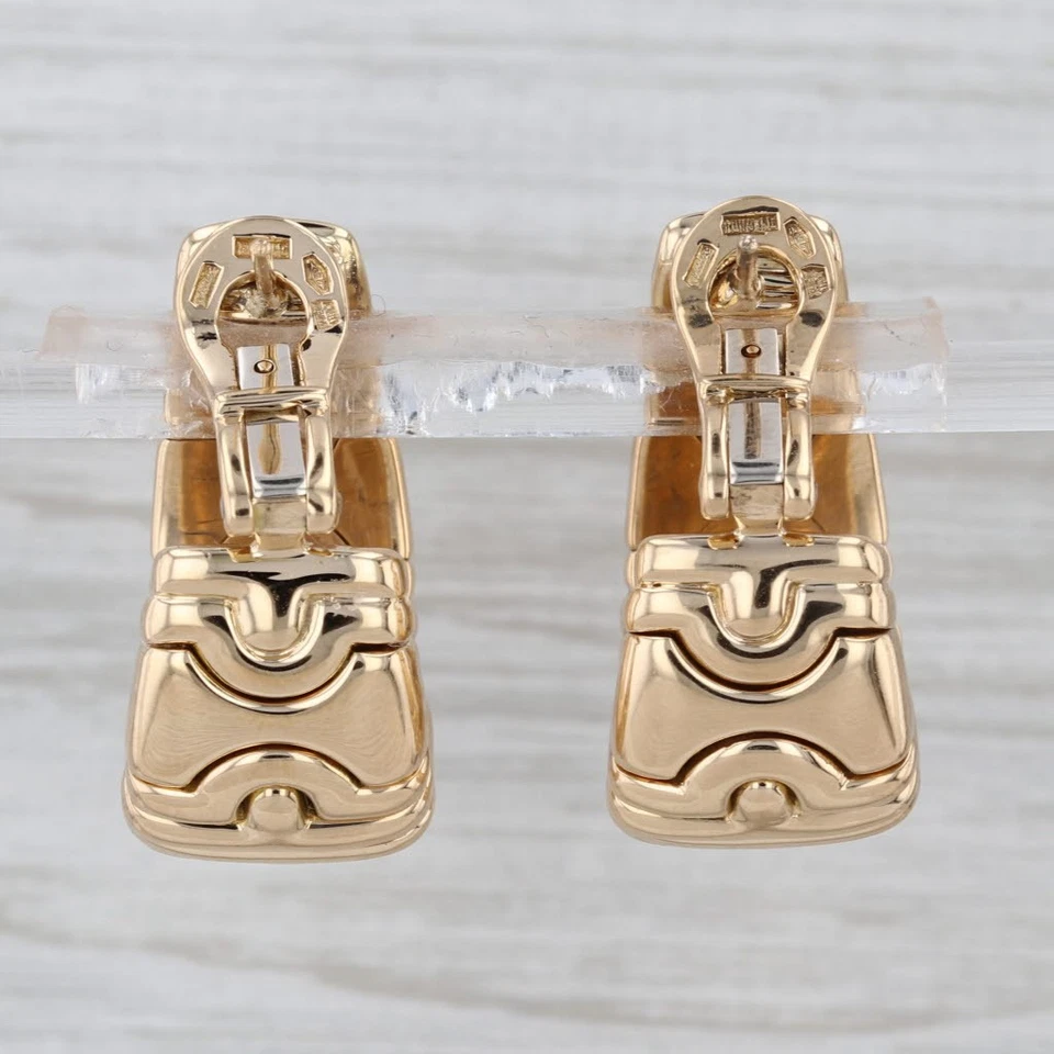 Bulgari Parentesi J-Hook Drop Earrings 18k Yellow Gold Omega Backs - Image 3 of 4