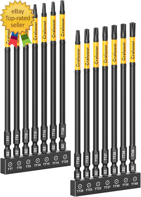 14PCS Impact Long Torx Bit Set  6-Inch T7 T40 Tamper Proof Star Bits Set with 1/