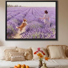 Watercolor Dog Art Corgi Canvas Print Floral Still Life Living Room Decor