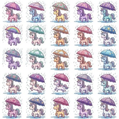 Unicorns In Rain Waterslide Decal Set Of 50 For Nails Nail Art + Instructions
