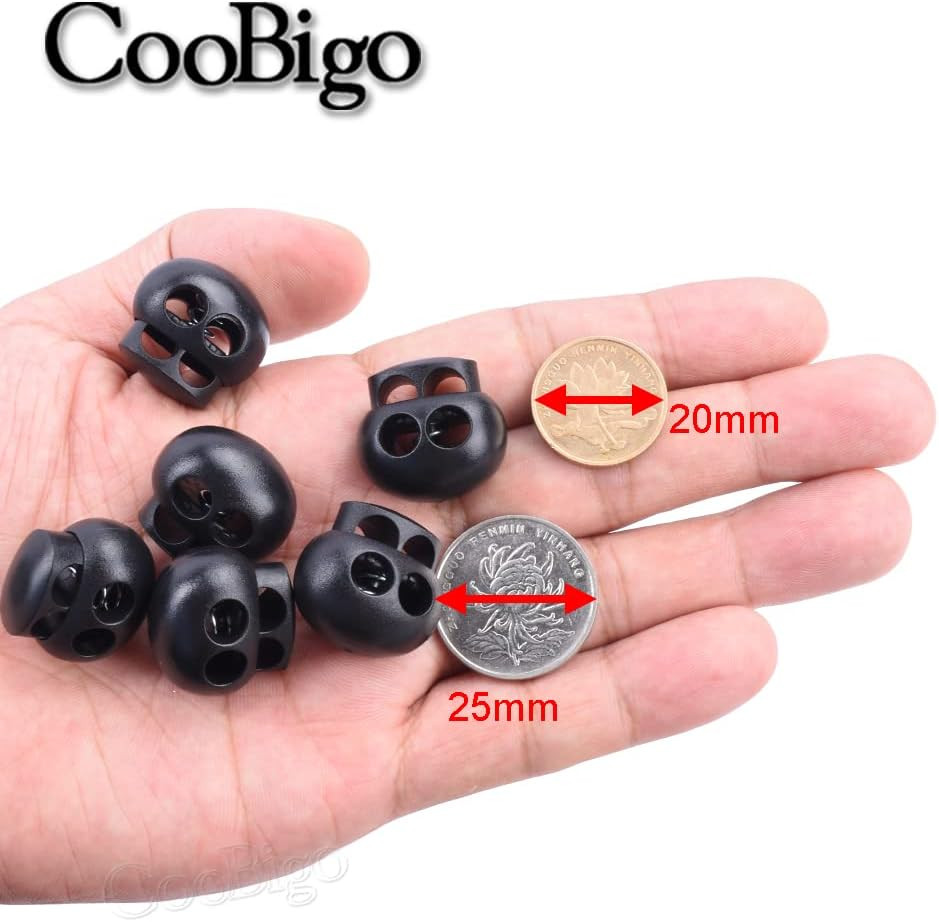 25Pcs Spring Cord Lock End Stopper Fastener Slider Toggles Clip Double Hole roun