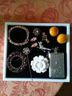 Vintage Costume Jewelry Mod Bracelet Pins Earrings Coin Case Stickpin