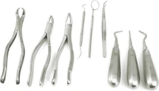 PC 9 PCS Basic Dental EXTRACTING Extraction Forceps Elevators Set KIT