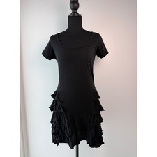 Betsey Johnson Vintage Black Ruffle Tiered T-Shirt Dress Y2K Coquette Whimsigoth