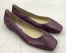 New Jimmy Choo Gwenevere Square Toe Leather Flats In Bourdeaux Size: 34 (US 4)