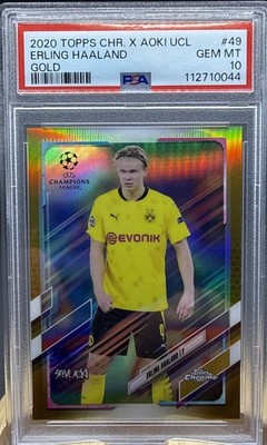 2020 Topps Chrome X Steve Aoki UCL Neon Future 49 Erling Haaland Gold /50