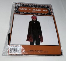 Negro Rojo Llamas Diablo Capa Máscara Conjunto Niños Talla Demonio Halloween Disfraz Niños NUEVO