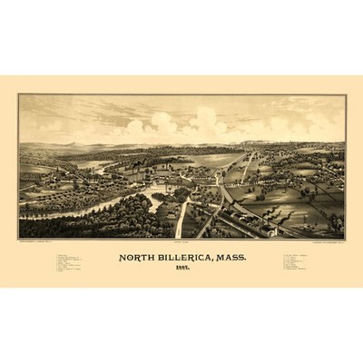 Historic Panoramic View - North Billerica Massachusetts - Burleigh 1887 -