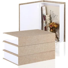 3 Pcs Fake Book Box Neutral Linen Book Box Decorative Faux Prop Storage for F...
