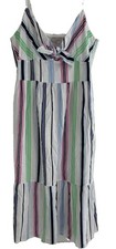 LOFT Striped Sundress Midi Scoop Neck Spaghetti Straps Lined 12
