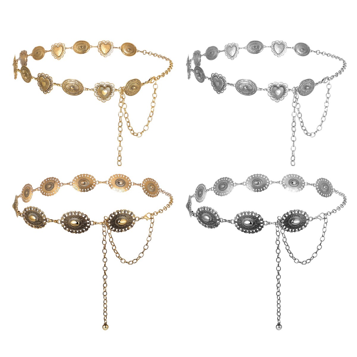 Western Metal Coin Concho Chain Belt Adjustable Boho Waist Chain