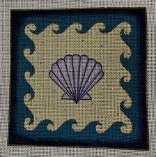 Needlepoint Canvas SCALLOP SHELL WAVES Hand Painted 6 x6 BEAU GESTE