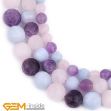 Natural Purple Quartz Stone Frosted Matte Round Beads For Jewelry Making 15" AU