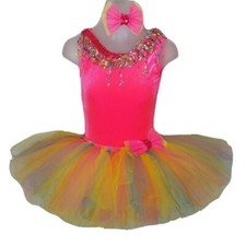 Confetti Child Large New Dance Costume LEOTARD  Rainbow BALLET TUTU  Hair Bow