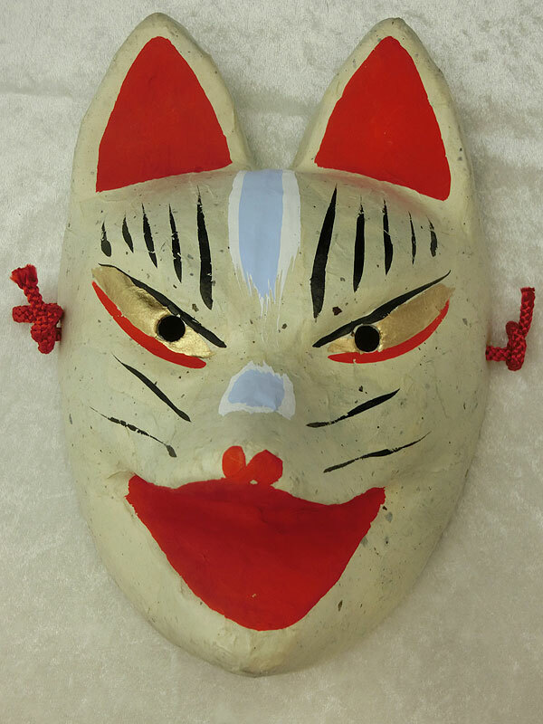 Traditional Fox Mask Open Mouth Japanese Paper Fusamoto Design