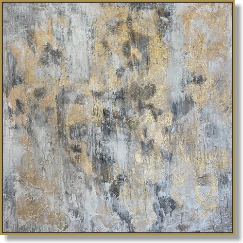 Abstract White and Gold Leaf Acrylic Painting, Original Canvas Art 40"x40" - Picture 1 of 10