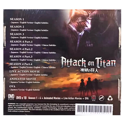 DVD Attack on Titan Season 1 2 3 4 + 2 Movie + 8 OVA English