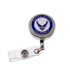 U S Air Force Badge Reel Wings Logo USAF Emblem Military Retractable ID Holder