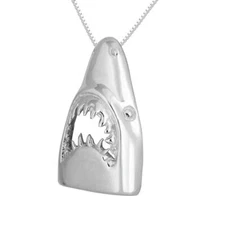 Sterling Silver SHARK HEAD Slide Pendant, Made in USA, Italian Box Chain