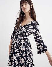 Madewell Women’s Sz 8 Moonblossom Ruffle-Sleeve Dress Orchid Black Pink