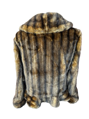 Pamela McCoy Faux Mink Short Brown Fur Coat with ruffle Medium - Picture 8 of 14
