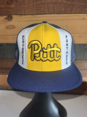Vintage Pittsburgh Panthers NCAA College Blue Color Hat AJD Lucky Stripes Large