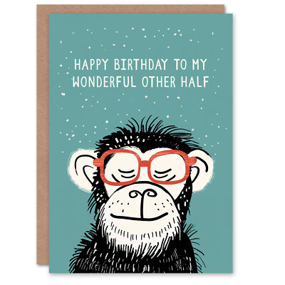 Happy Birthday Andere Hälfte Schimpanse Nerd Affe nicht binär geschlechtsneutral Karte