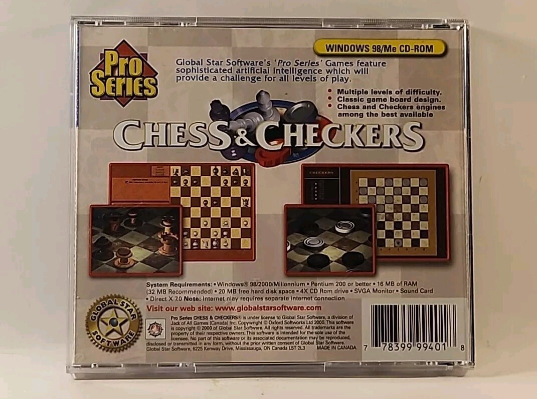 Video Game PC Pro Series Chess & Checkers Windows 98/Me CD-ROM