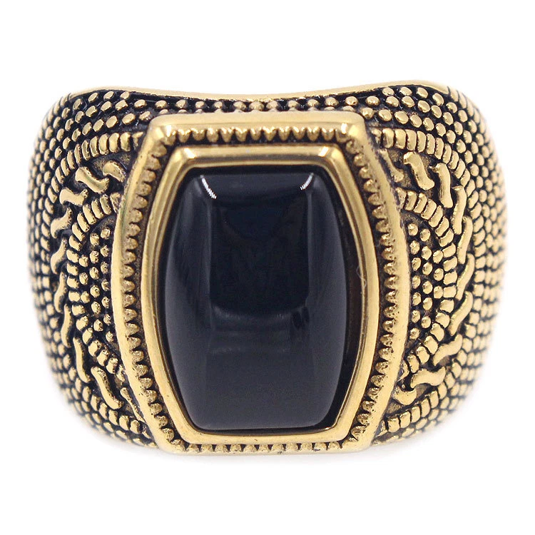 Anillo de boda vintage enchapado en oro de ágata negra de acero inoxidable para hombres y mujeres joyas Foto 2 de 4