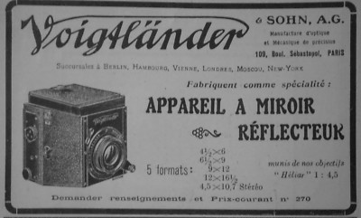 PRESSEWERBUNG 1908 VOIGTLÄNDER SPIEGELGERÄT REFLEKTOR - ADVERTISING