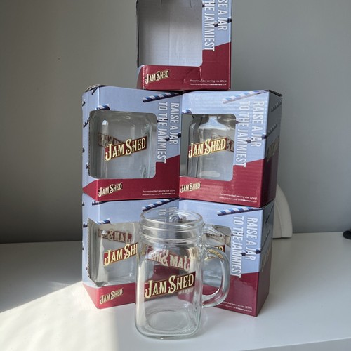 Brand New 5 x Jam Shed Wine Mason Jar Glasses With Handles. Home Bar