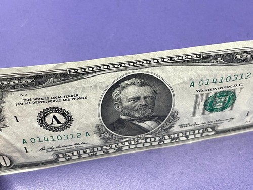 1969 $50 Fifty Dollar Bill, Serial # A 01410312 - Very Fine, Plus 1969 $1 - Picture 5 of 7