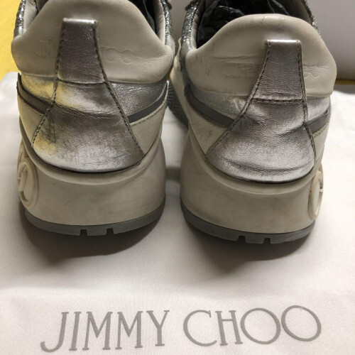 JIMMY CHOO diamond sneakers Size 6 Silver leather RAINE glitter low cut From JP - Picture 9 of 12