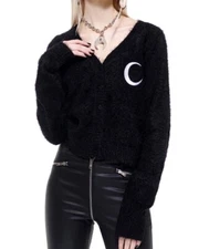 Killstar Cresent Knit Cardigan Gothic Fuzzy Spooky Witchy Grunge Punk KSRA002882