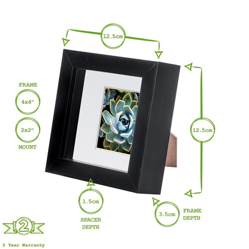 2x 4 x 4 3D Box Frame Photo Picture Deep Display Shadow 2 x 2 Mount Black/Ivory - Picture 4 of 7