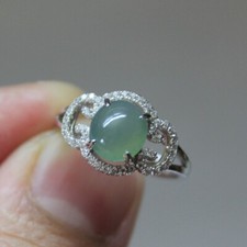 Size 6 1/2 CERTIFIED Natural Grade A Icy Green Jadeite JADE S925 RING R230