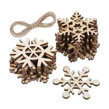 HESTYA 50 Pcs 4" Wooden Snowflakes Christmas Tree Hanging Ornaments Decorations